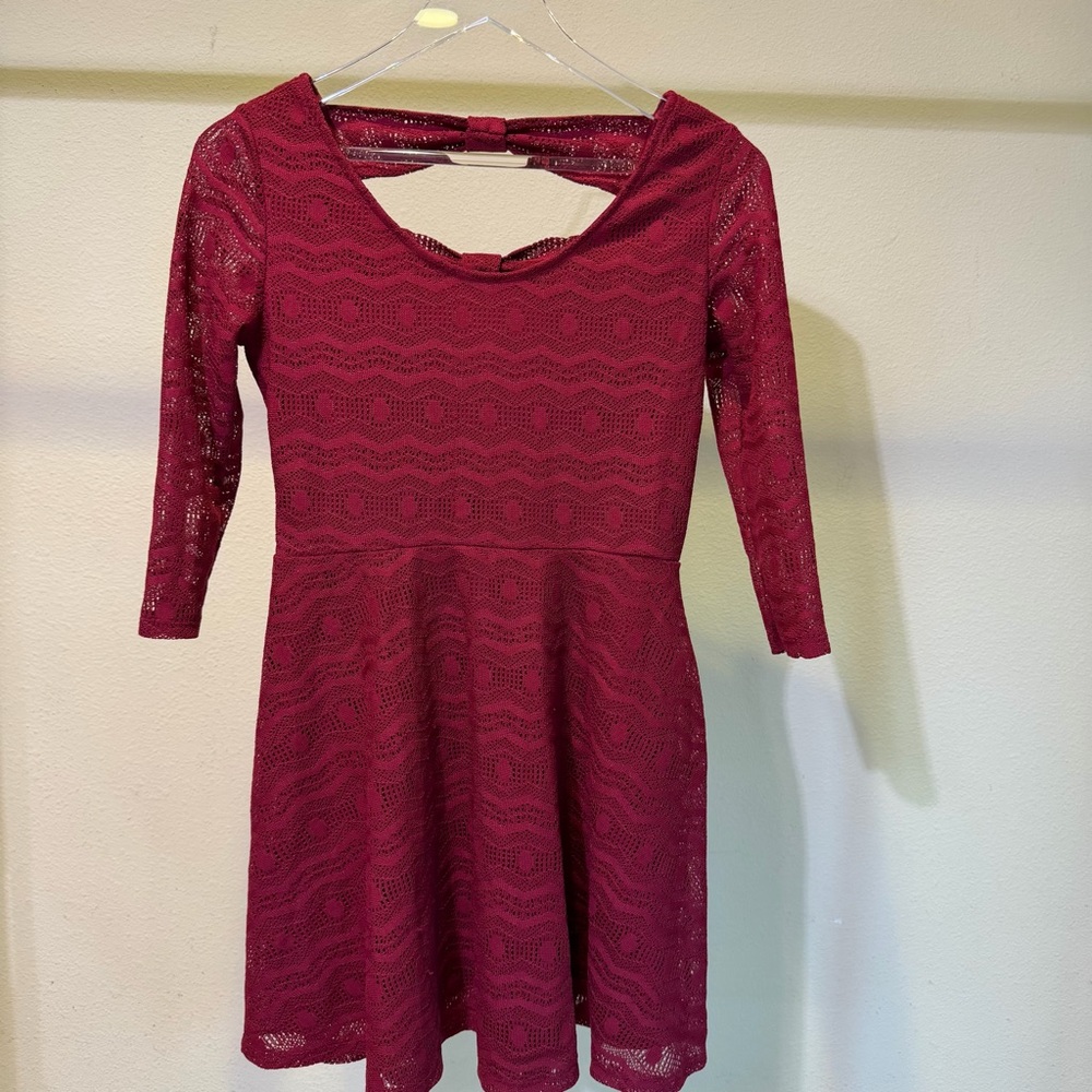 Xhilaration Burgundy Lace Fit & Flare Long Sleeve Dress